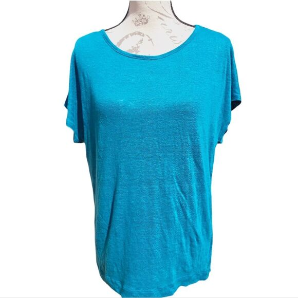 Rachel Zoe -1663 NWOT 100% Linen Asymmetrical Button Back Top Teal Large - Picture 2 of 6